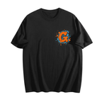 Black men's cotton graphic t-shirt with G print on the front.