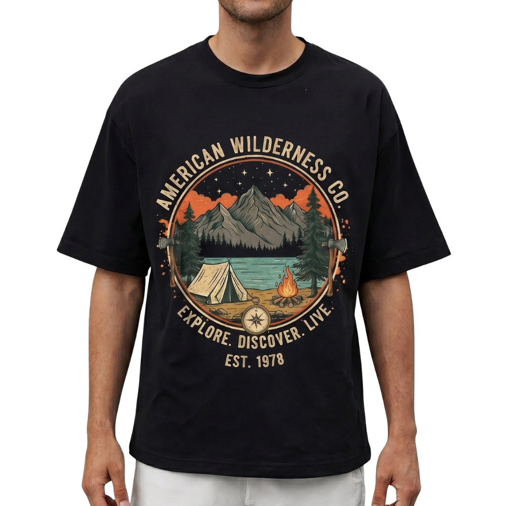 Front view of men's short sleeve graphic t-shirt showing the graphic print design and classic crewneck style.