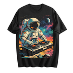Men's black short sleeve graphic t-shirt featuring a bold printed design, classic crewneck, and comfortable casual style.