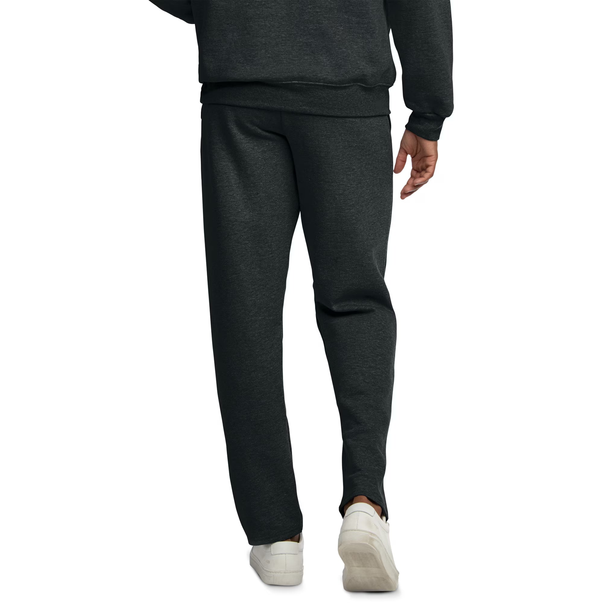 Back view of men's EverSoft fleece open bottom sweatpants showing the casual straight-leg design and comfortable fit.