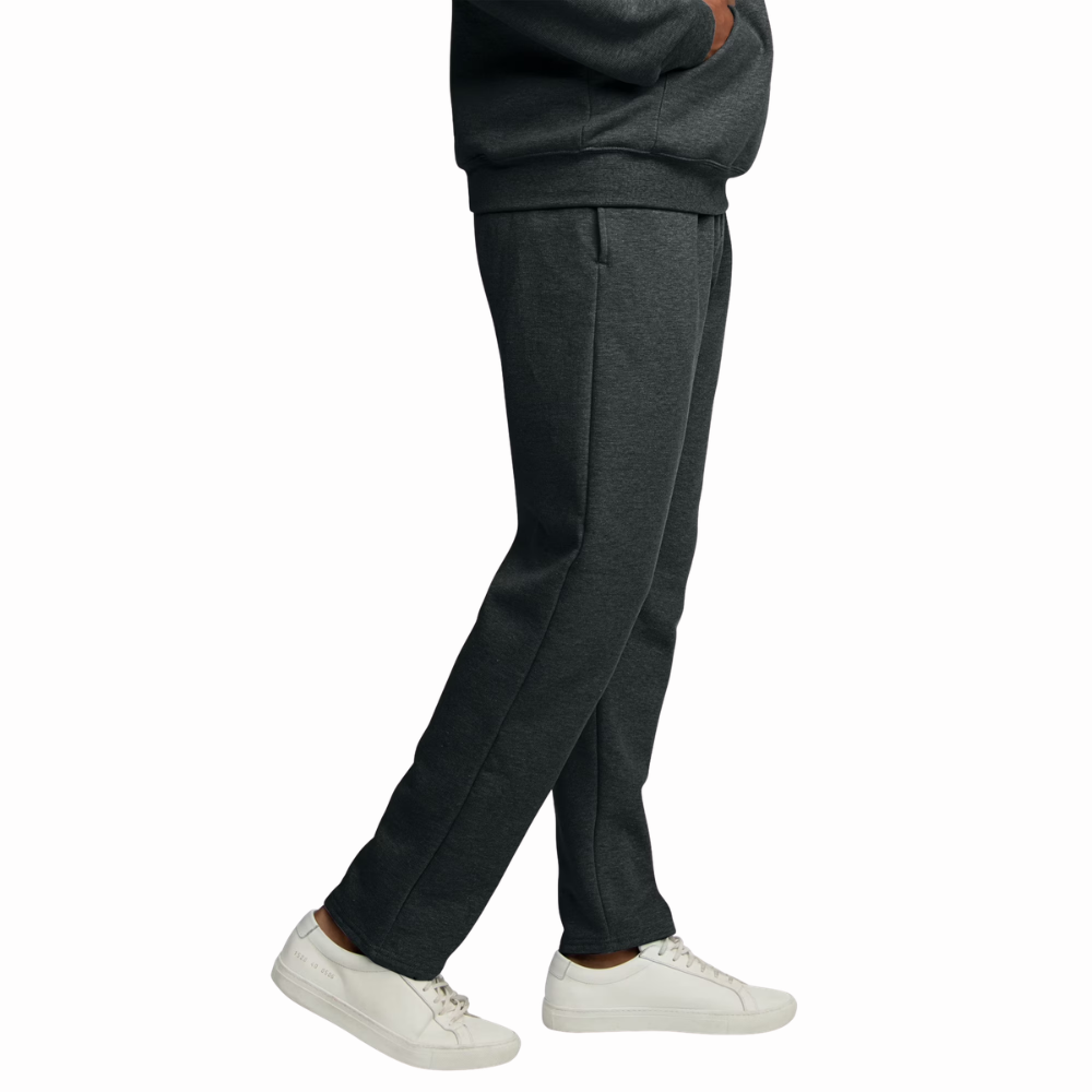 Side profile of men's EverSoft fleece open bottom sweatpants with a loose leg opening and soft fleece fabric.