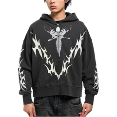 Men's Lightning Black Wash Zip Hoodie