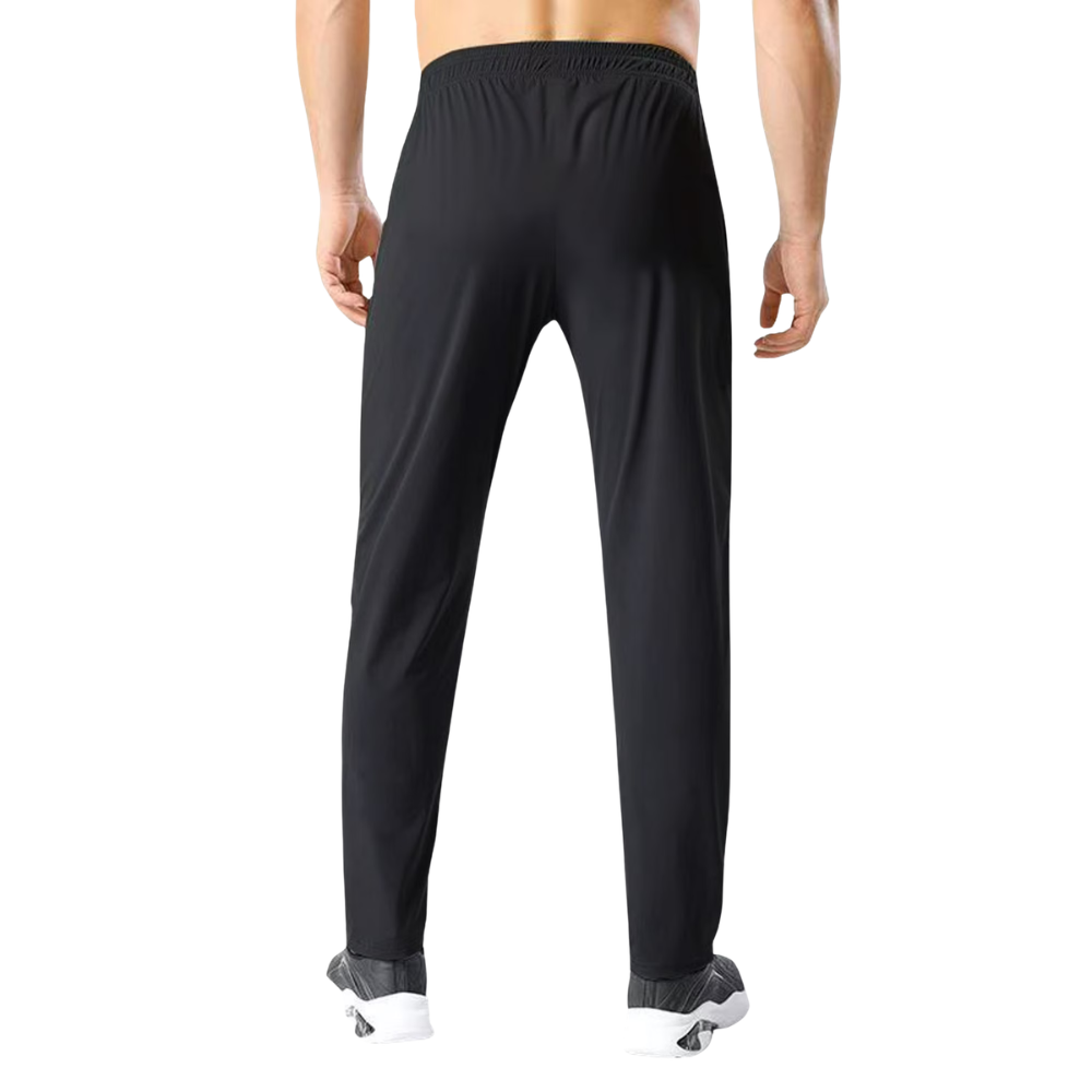 Back view of men's quick dry athletic sweatpants showing the relaxed fit and sporty everyday design.